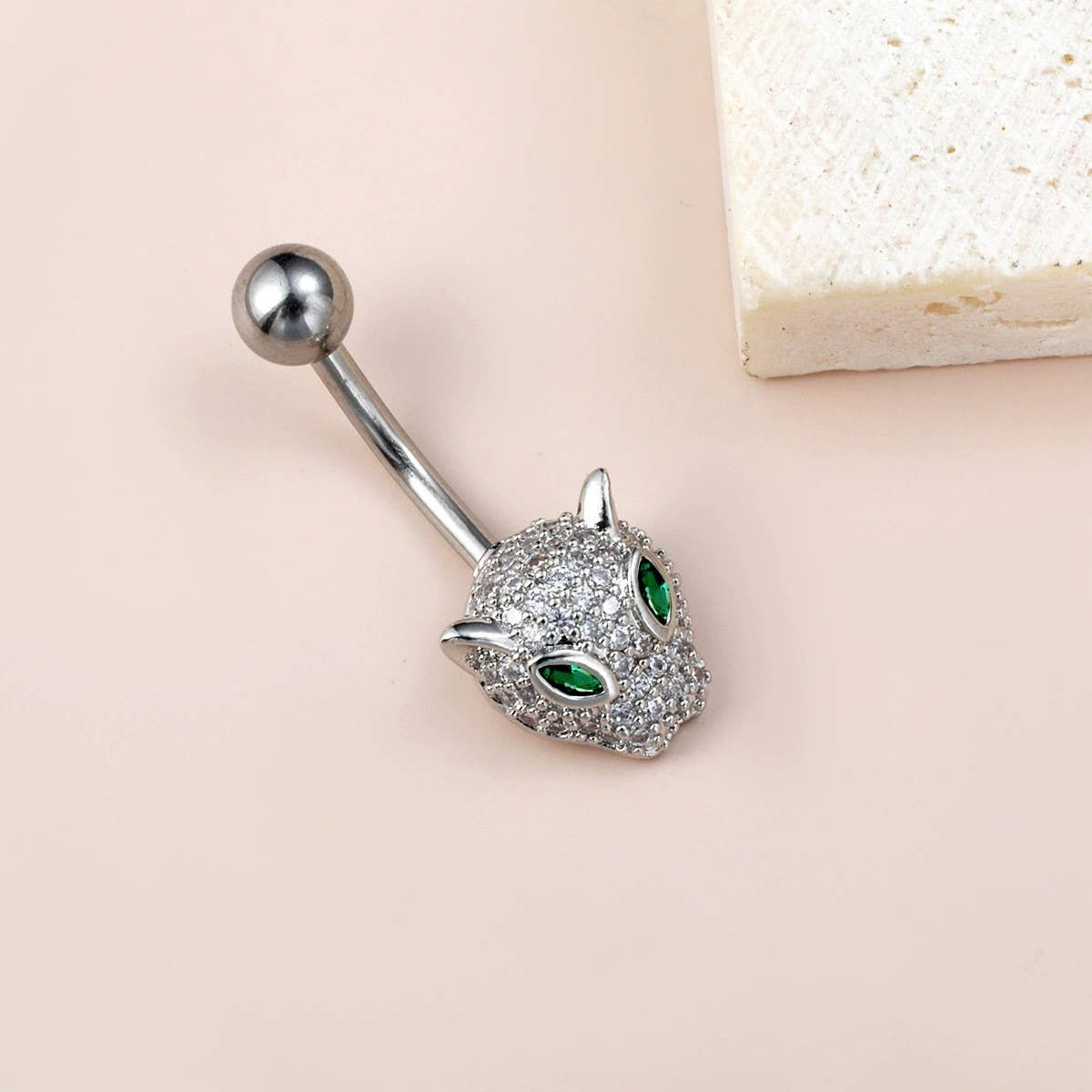 Leopard Head CZ Belly Ring ? Bold Piercing Jewelry