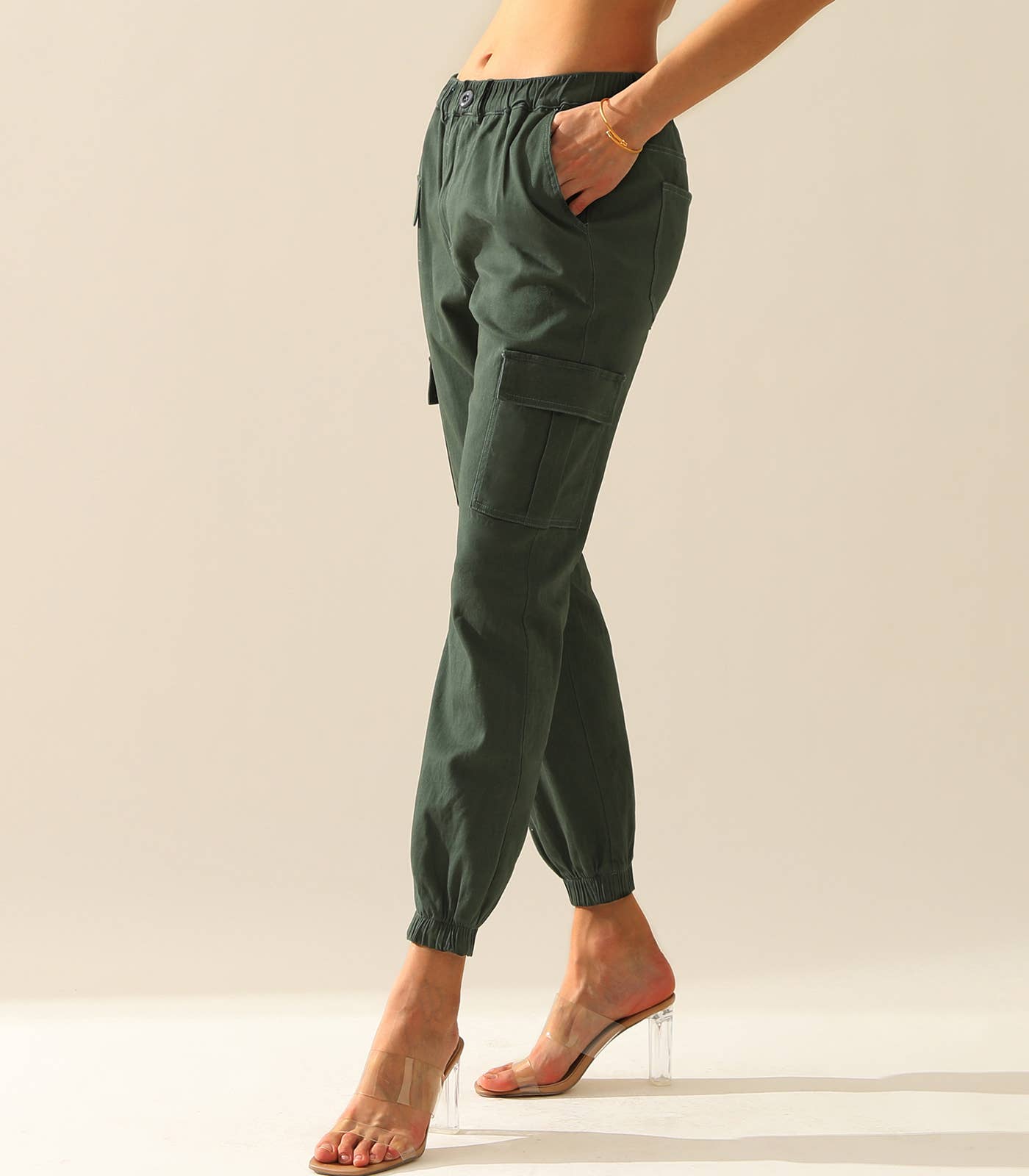 CWBLP400_Elastic Waist Cargo Pants Cotton Cargo Work Pants