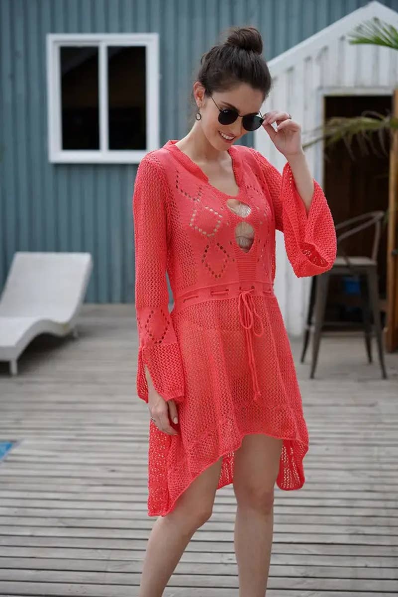 CWDSD7356_HOLLOW CROCHET BEACH VACATION KNIT CARDIGAN