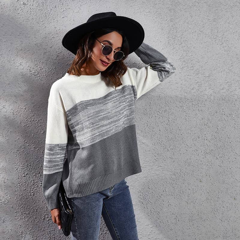 Gradient Color Matching Shoulder Knit Sweater