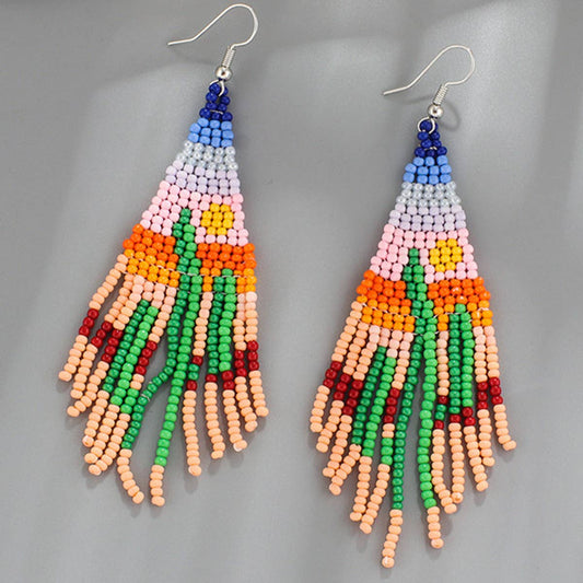 CACTUS PATTERN DANGLE EARRINGS BEADED_CWAJE0771