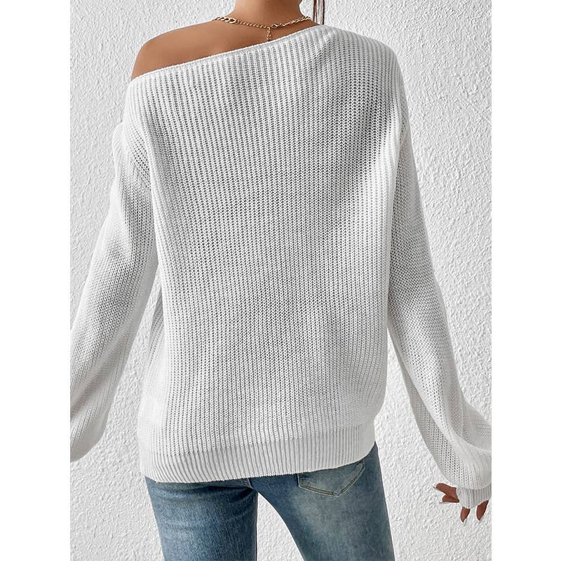 SLOUCHY OFF-THE-SHOULDER SEXY SOLID COLOR SWEATER