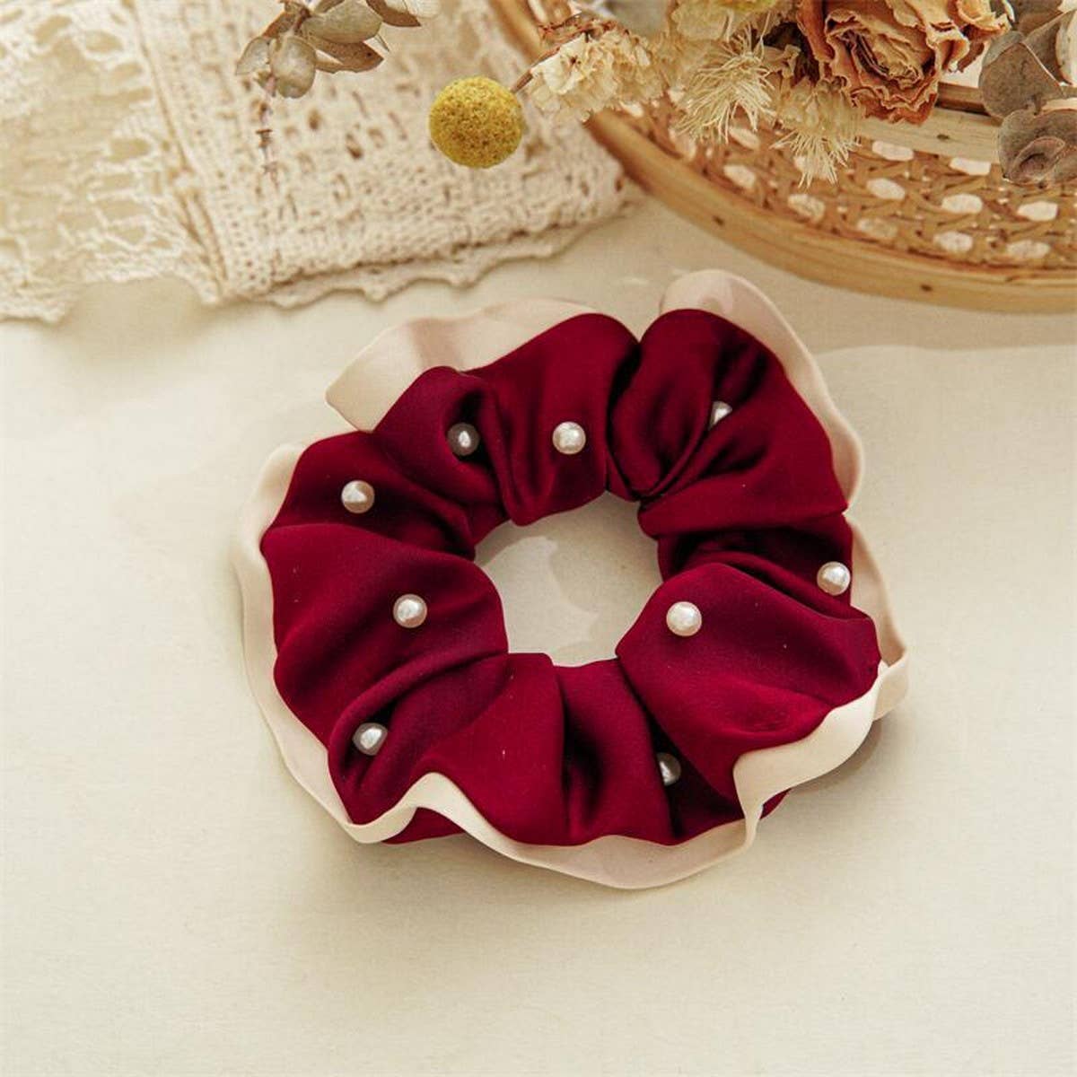 BEADED LARGE INTESTINE HAIR RING SCRUNCHIES_CWAHA2881