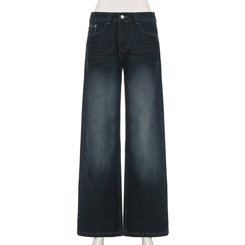 VINTAGE WASH WASH STRAIGHT LEG WIDE-LEG JEANS