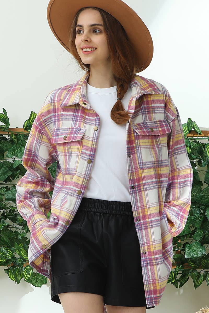 WOMEN PLAID COLOR MATCHING SHIRT JACKET_CWOJA690