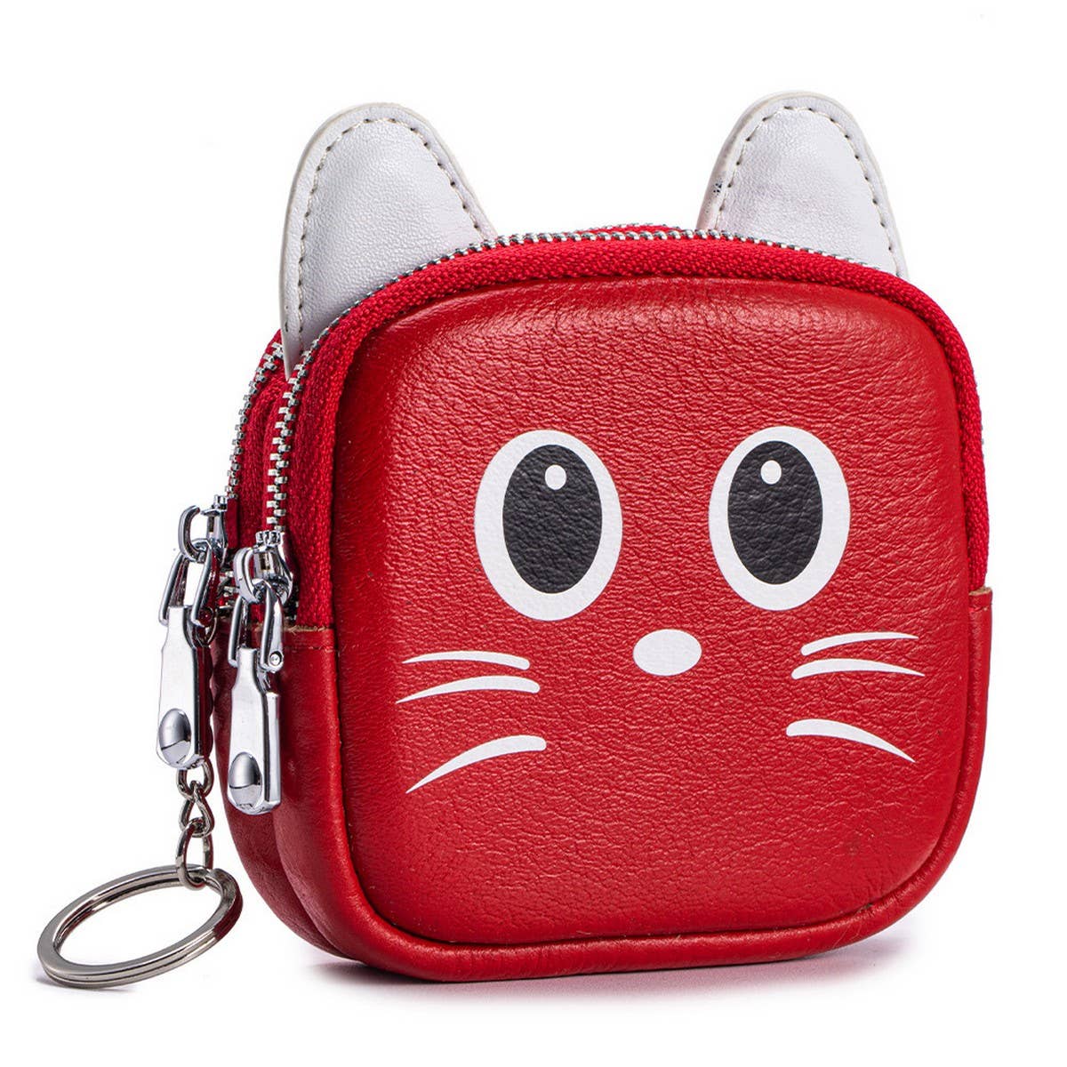 Cute Cat Leather Wallet ? Double Zipper Pouch_CUAB00383