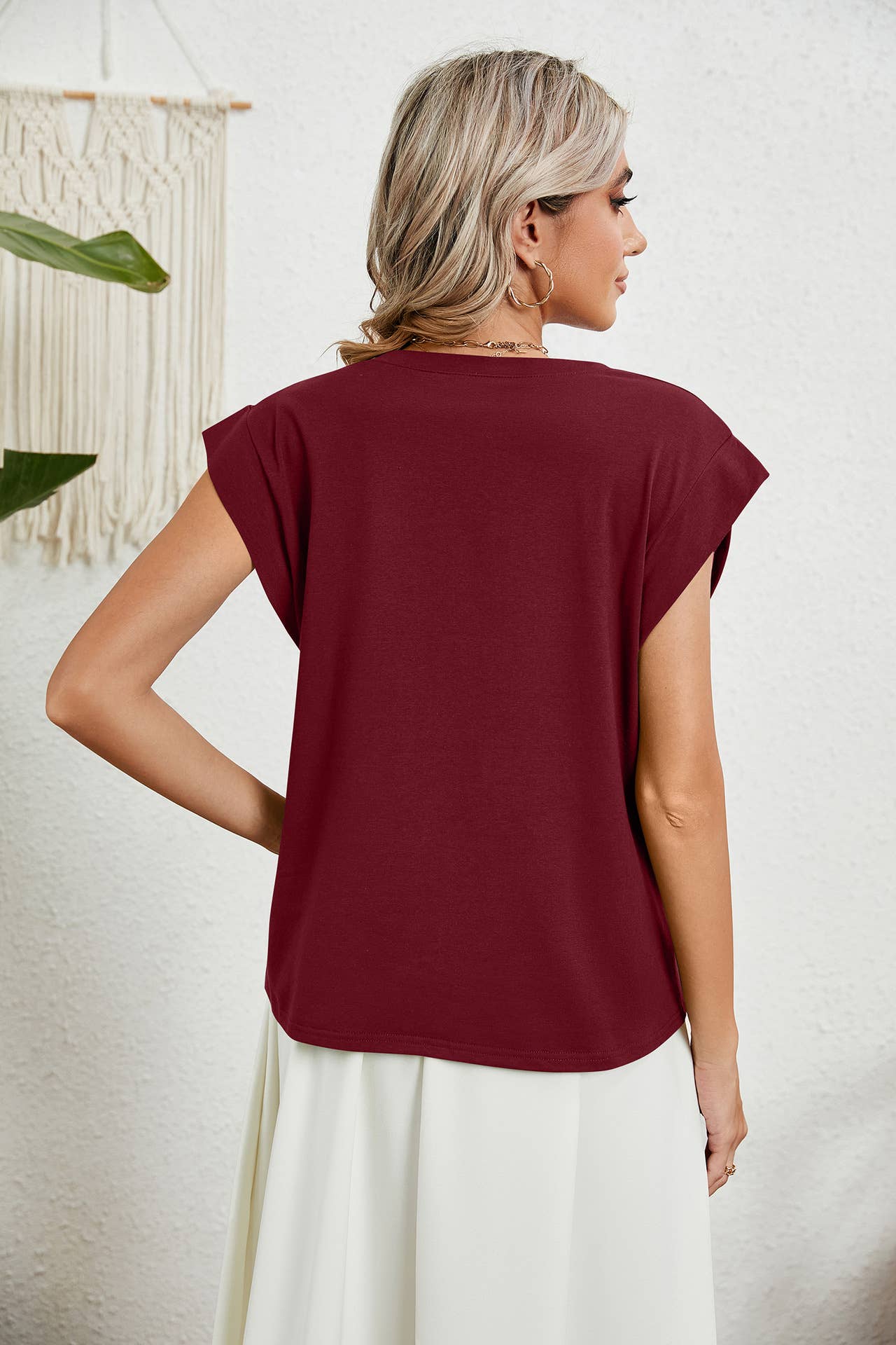 V-NECK SOLID COLOR CASUAL TANK TOP T-SHIRT