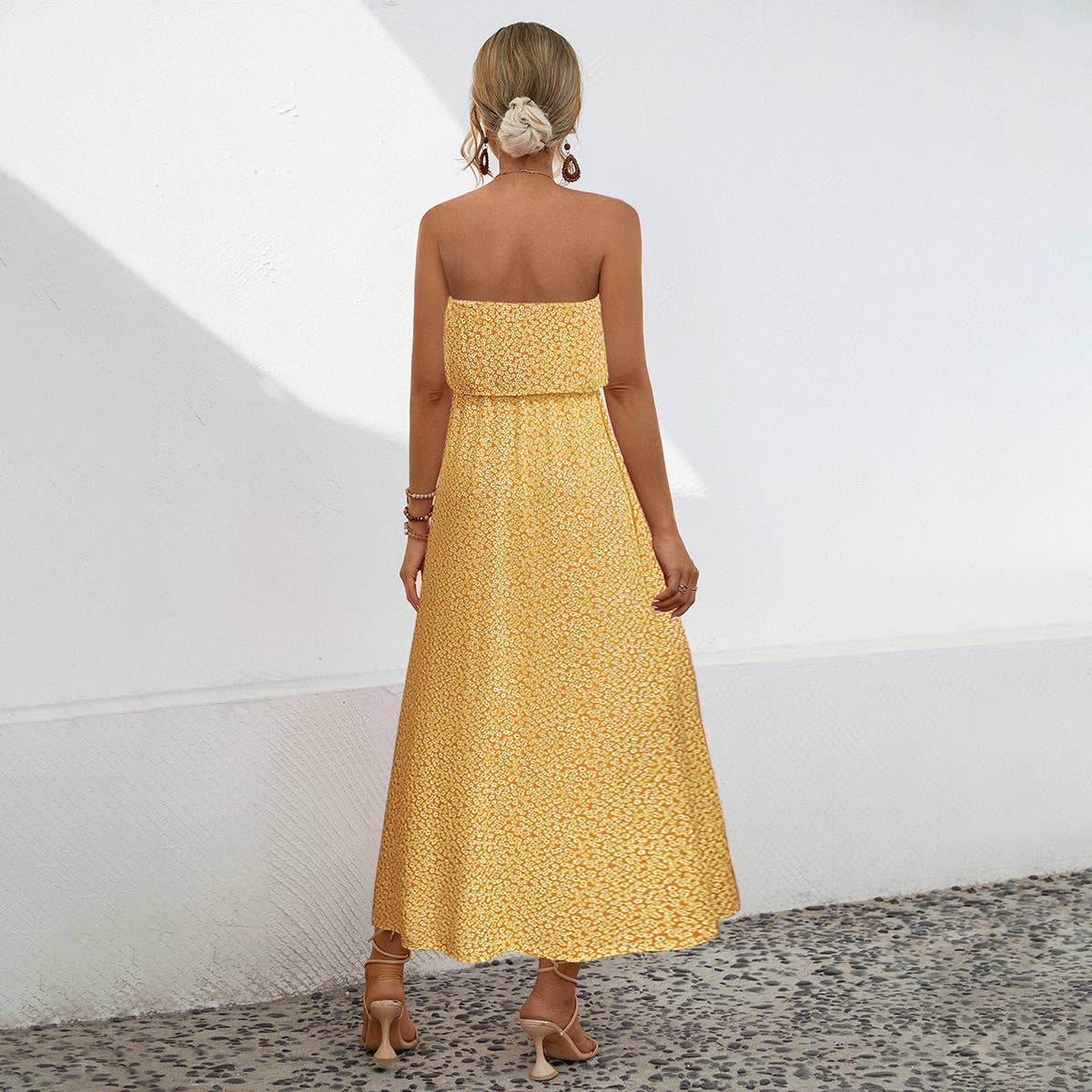 Sexy strapless floral high-waisted long dress