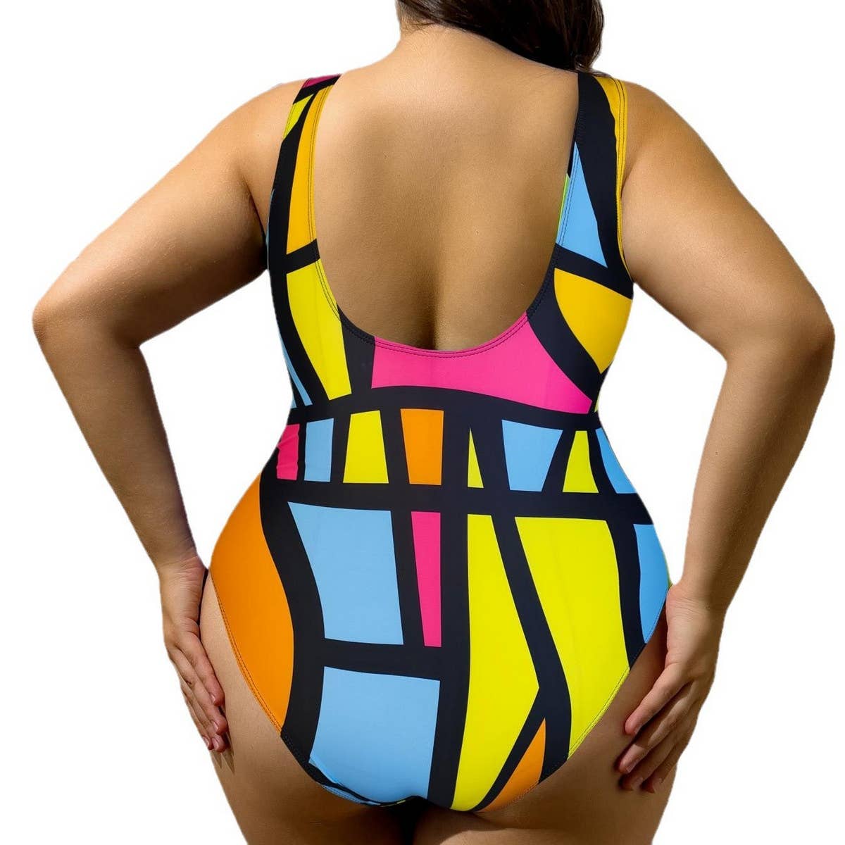 MULTICOLOR HIGH-WAISTED TANKINI SWIMSUIT