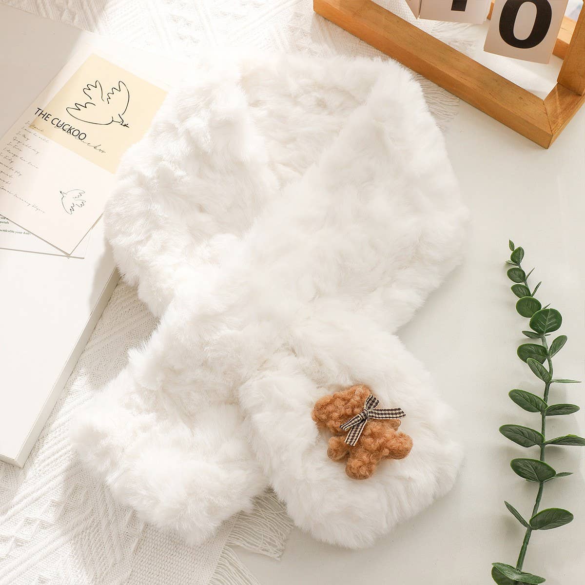 CUTE BEAR EMBOSSED WARM PLUSH SCARF