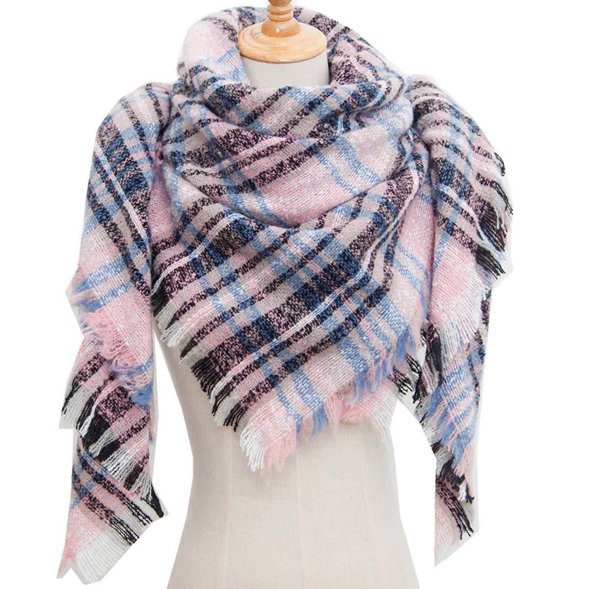 New Large Plaid Triangle Scarf - Spring to Winter