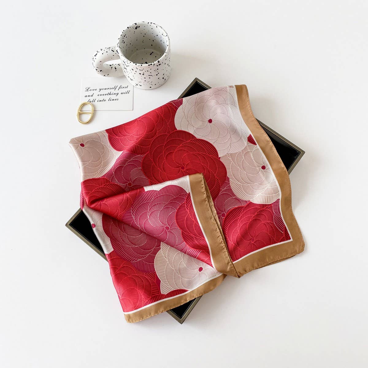 Letter Print Satin Square Scarf for Women