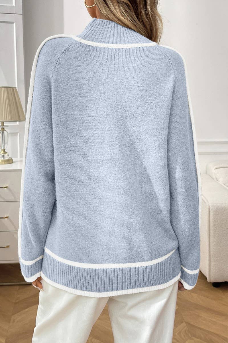 CWOSWL07155_COLORBLOCK MOCK NECK LOOSE PULLOVER SWEATER