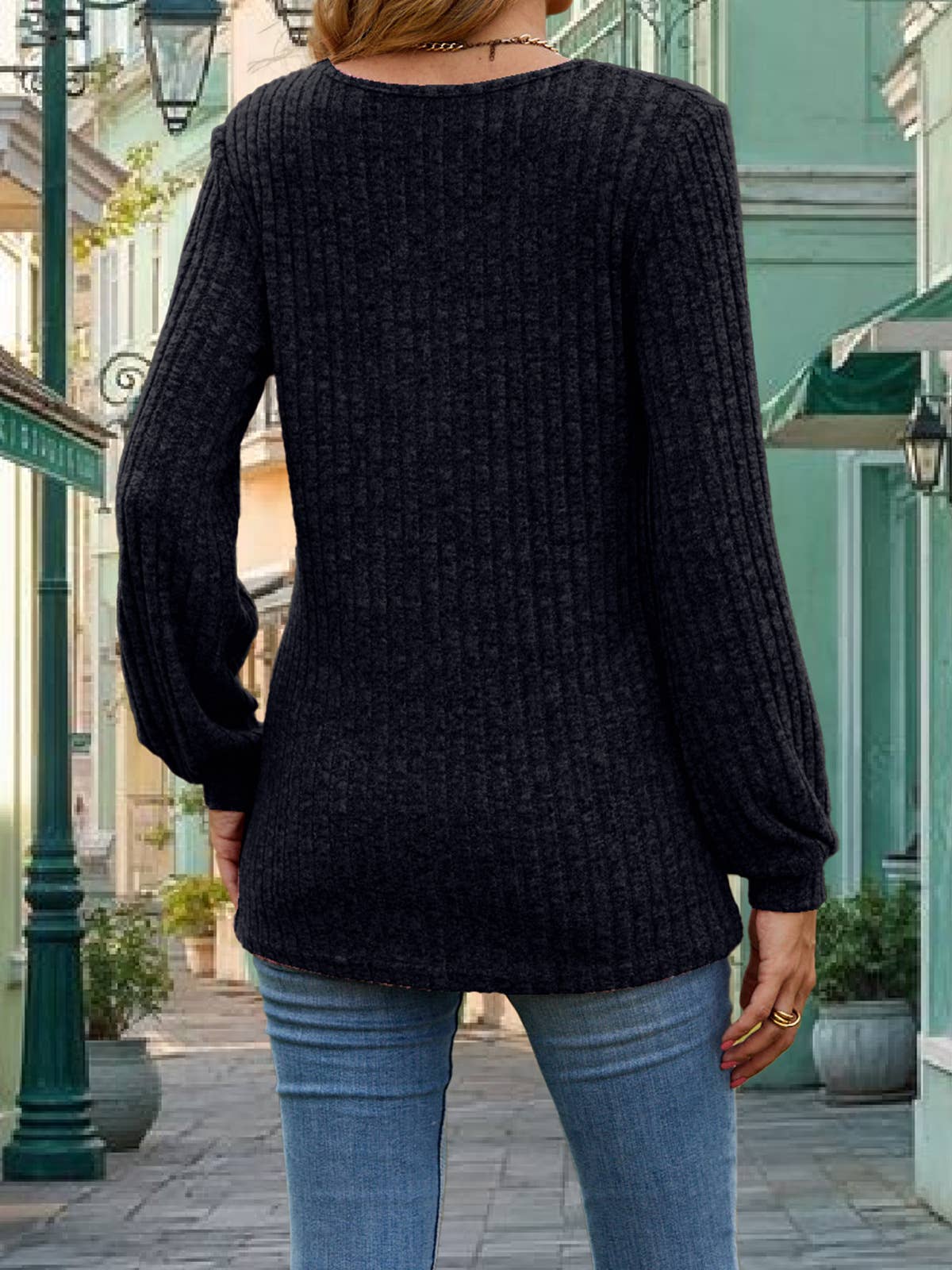 Knitted long-sleeved fashionable casual top