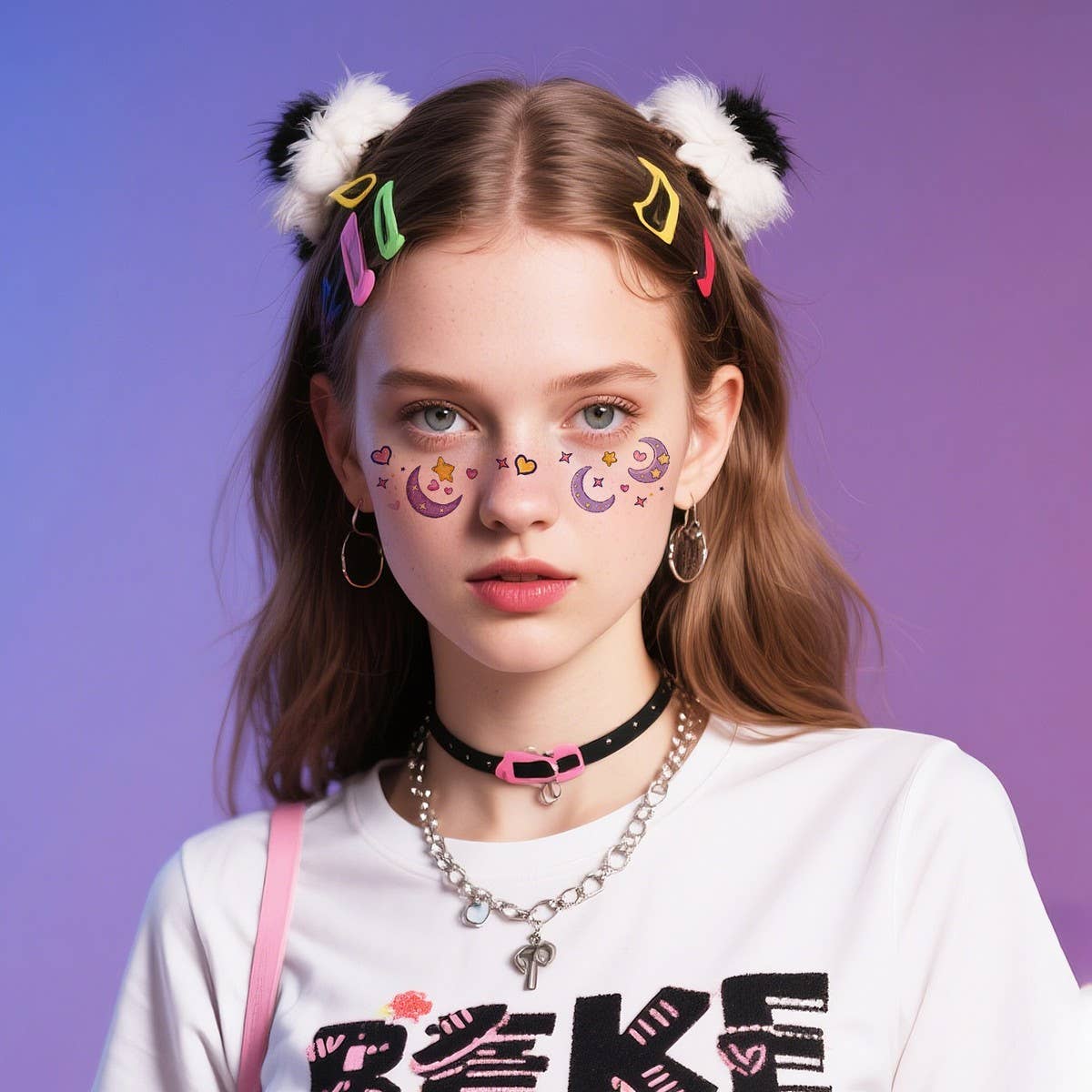 Whimsical Face Stickers ? Fruit & Galaxy Tattoos