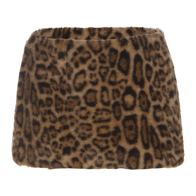 Slimming plush leopard print body-hugging skirt