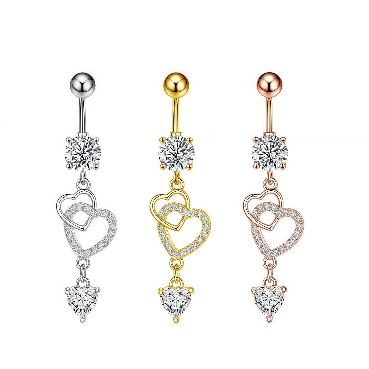 New Heart CZ Dangle Navel Ring Piercing Jewelry