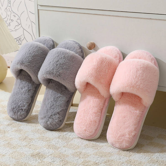 Faux rabbit fur slippers For Women