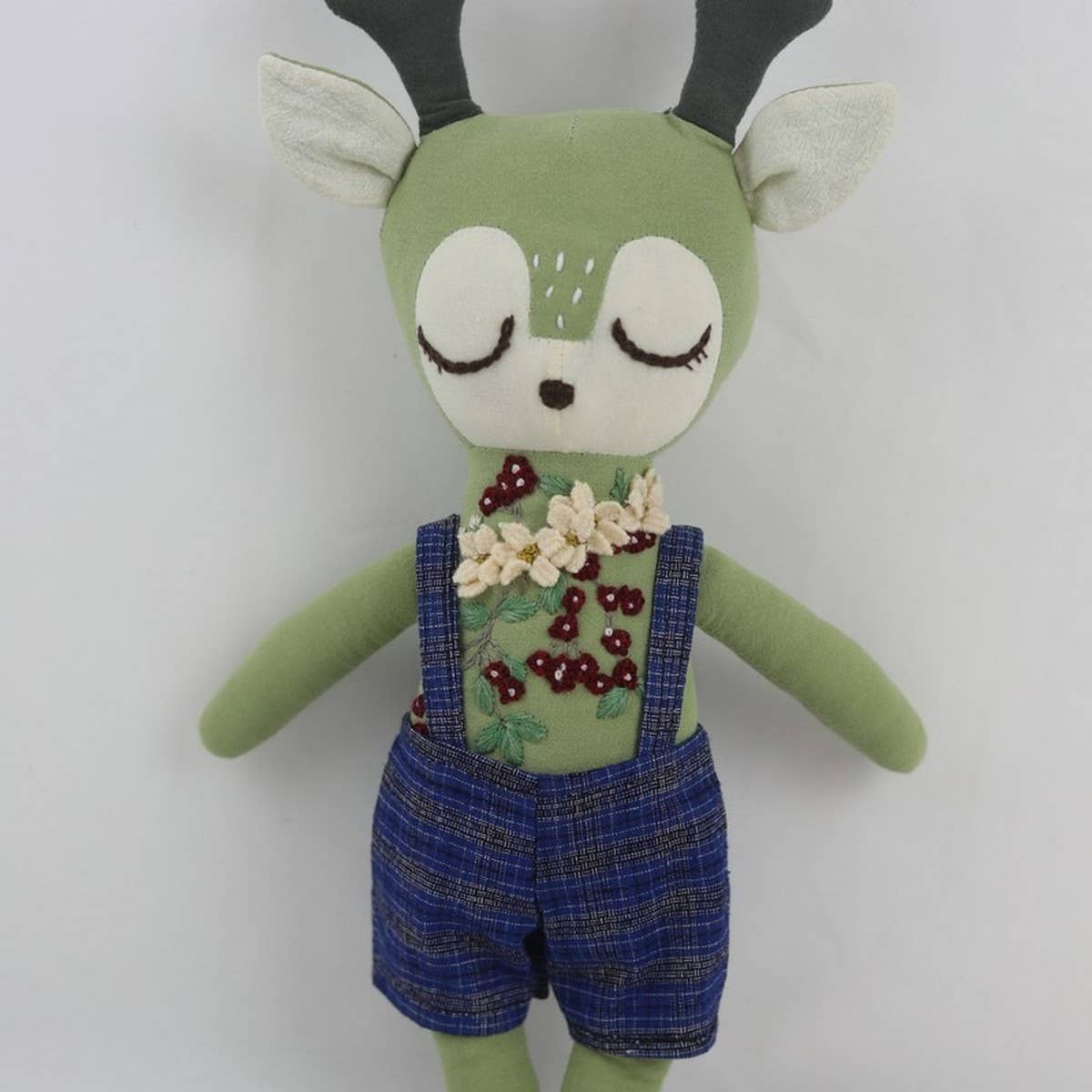Hand Embroidered Raspberry Deer Plush Toy Doll