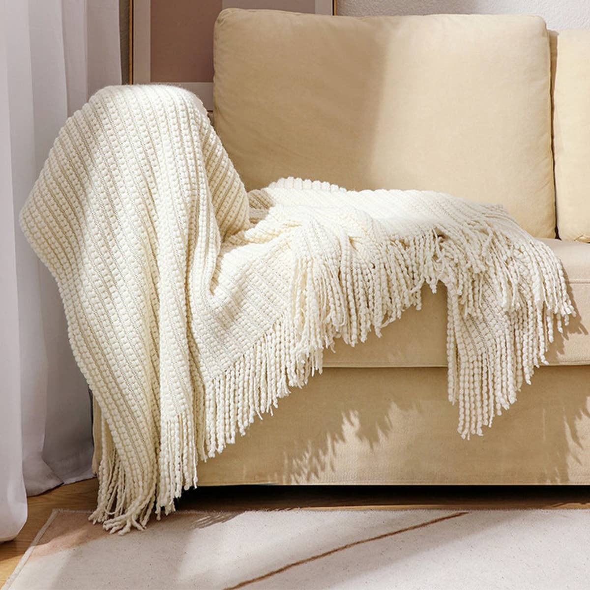 KNITTED SOFT WARM SOFA BLANKET BED END BLANKET