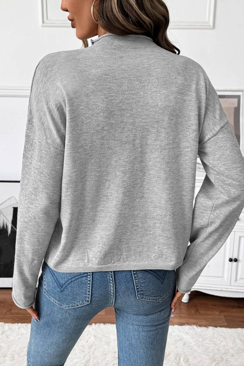 CWOCAL00593_SINGLE BUTTON CREWNECK KNIT CARDIGAN SWEATER