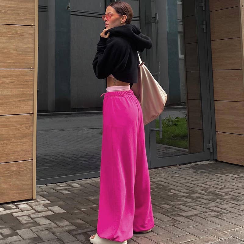 SOLID COLOR LOW-RISE LANTERN WIDE-LEG PANTS