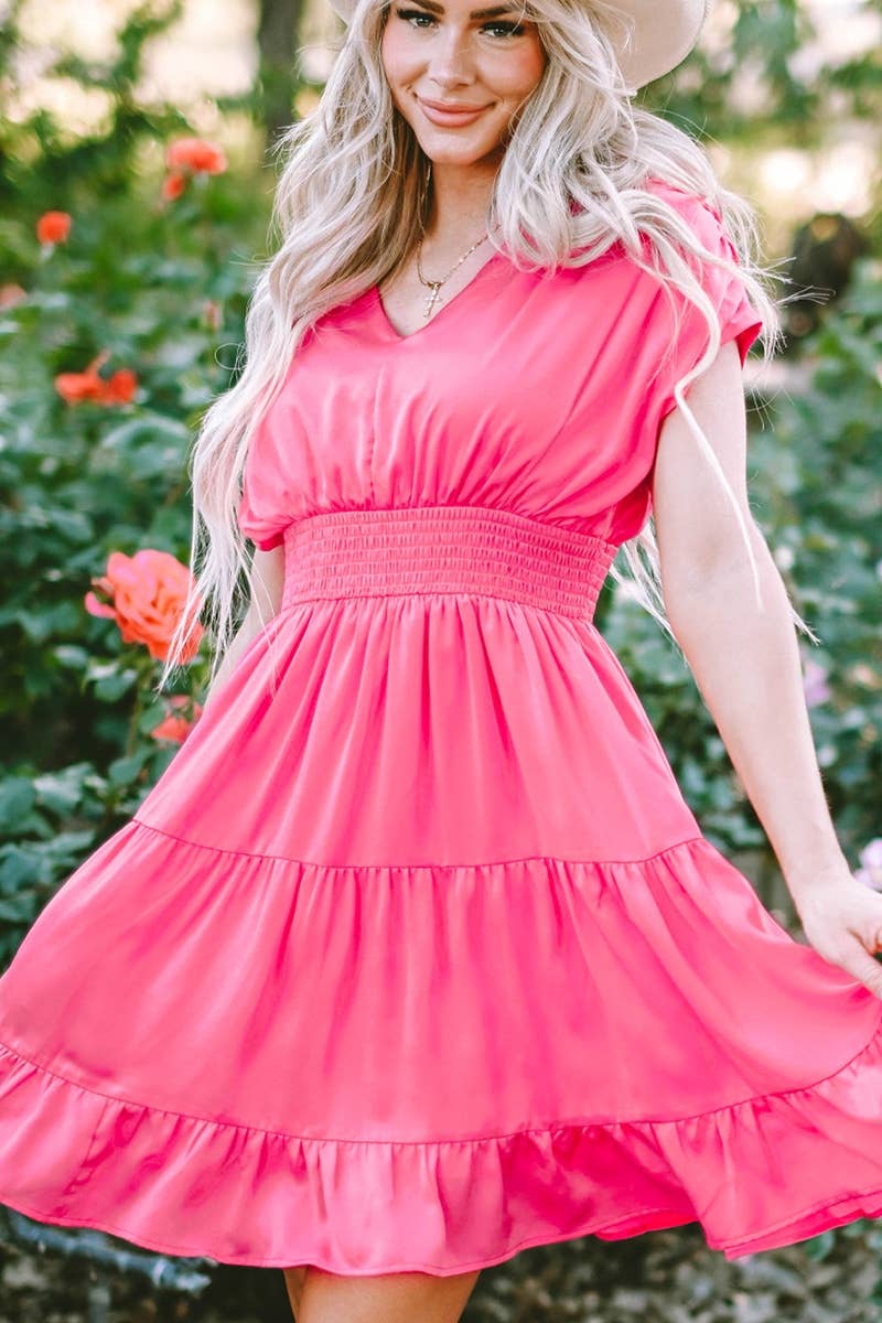 CWDSD5356_V-NECK SHORT-SLEEVED HIGH-WAISTED DRESS SHORT