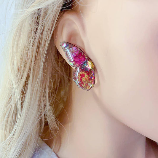 Painted ear studs with simulated butterfly wings