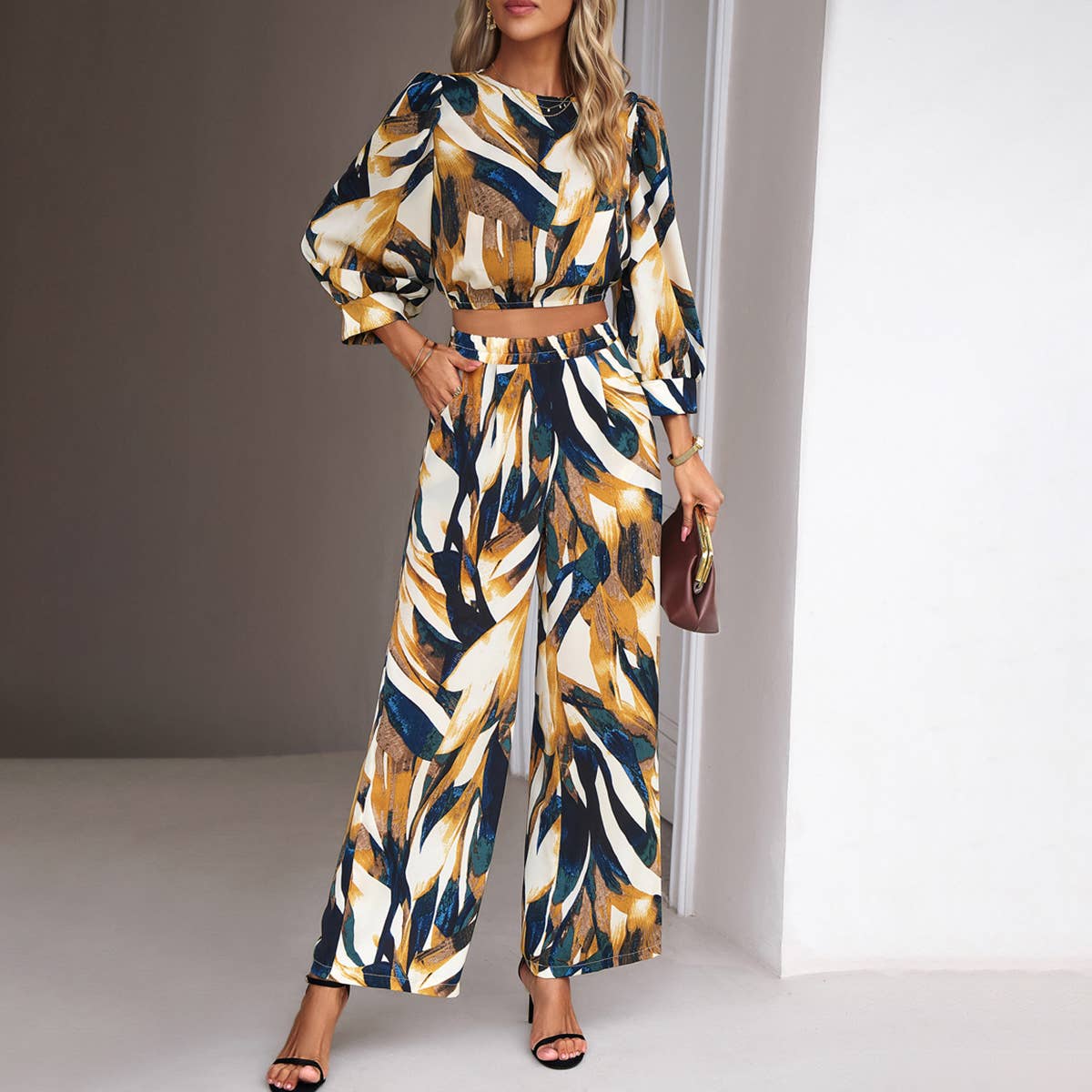 Fashion casual printed long sleeve pants suit