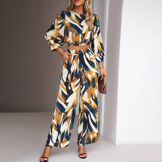 Fashion casual printed long sleeve pants suit