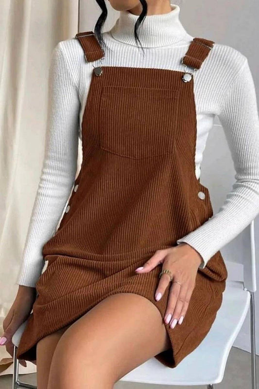 CWDSD6533_SOLID COLOR CORDUROY LOOSE SUSPENDER DRESS