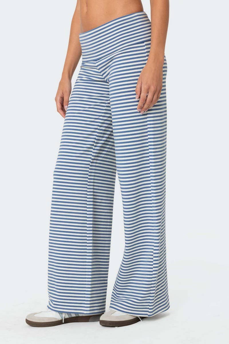 CWBLP1590_NAVEL-BARING STRIPED LOOSE WIDE-LEG PANTS