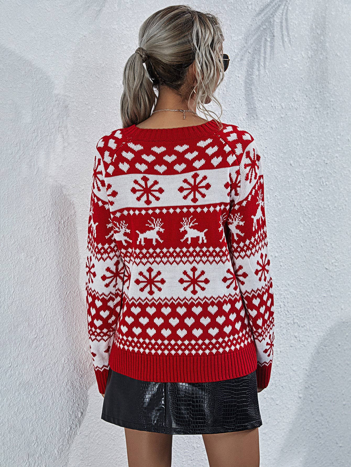 KNIT CREW NECK CHRISTMAS SNOWFLAKE PULLOVER