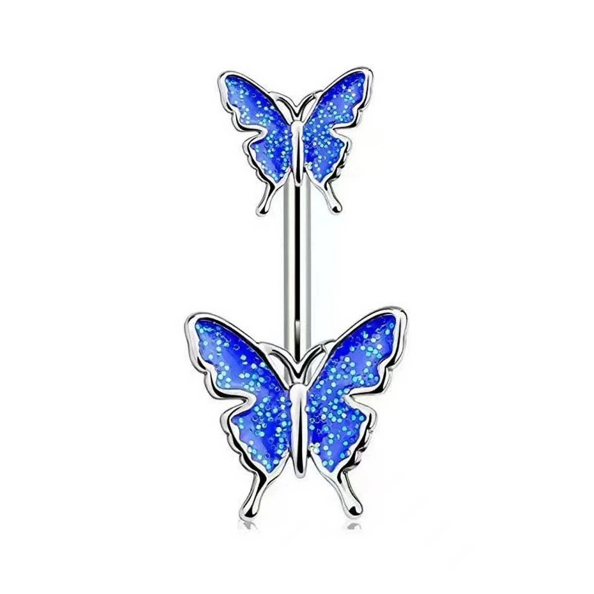 Glitter Butterfly Belly Ring Resin Body Piercing