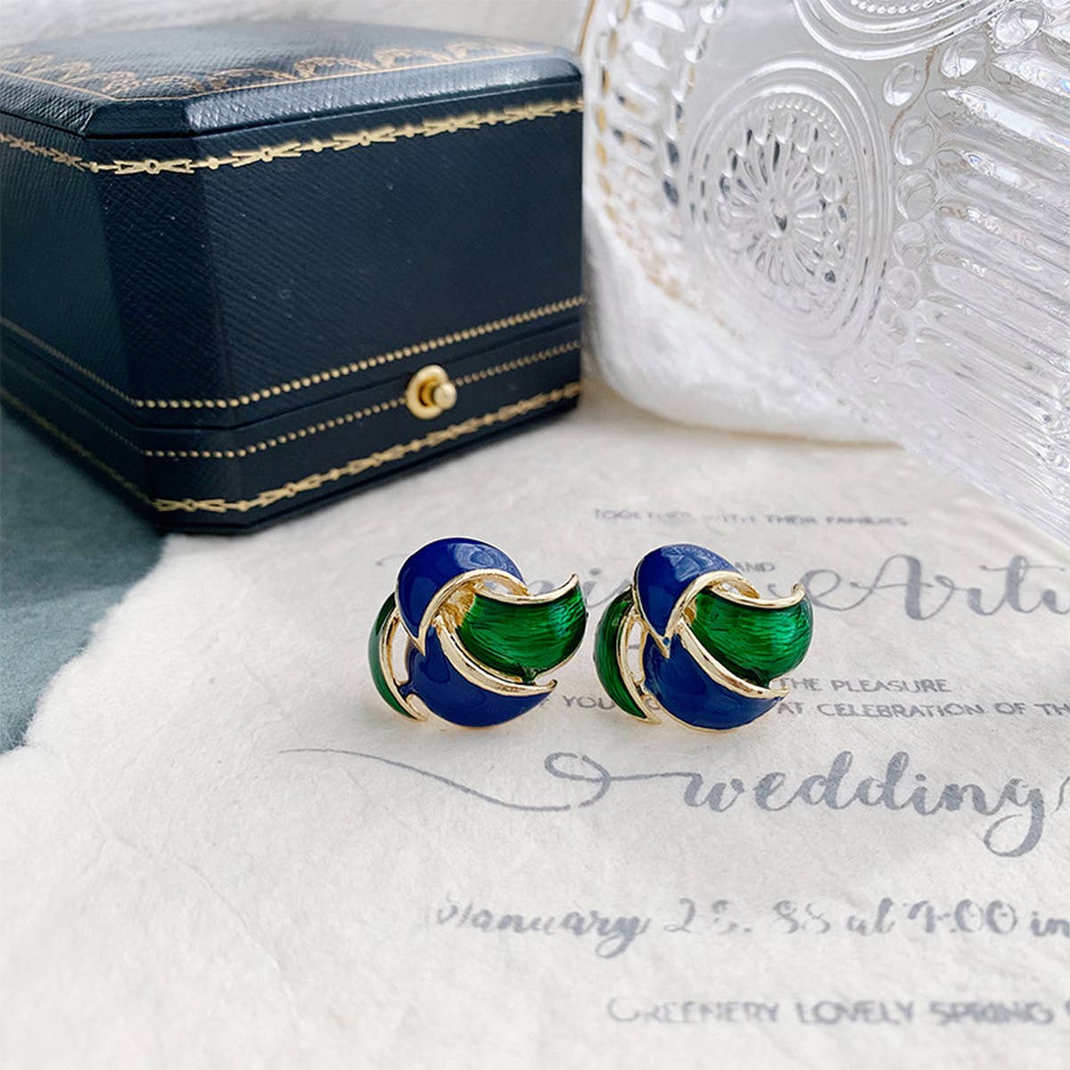 VINTAGE BLUE ENAMEL STUD EARRINGS