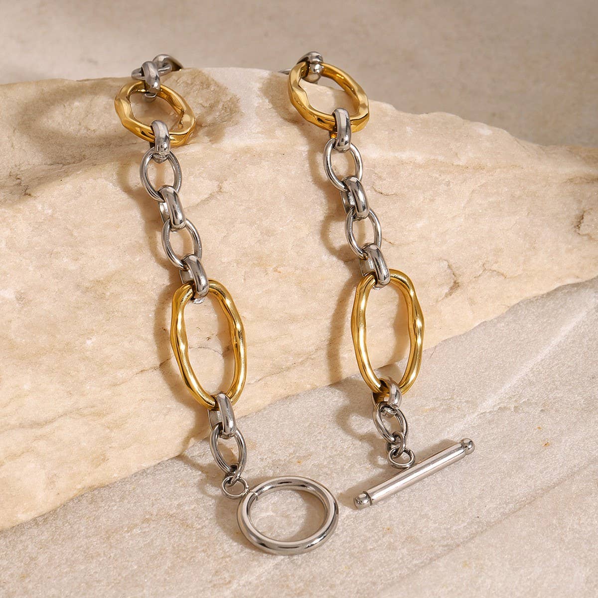 Colorblock Stainless Steel Bracelet, INS Style