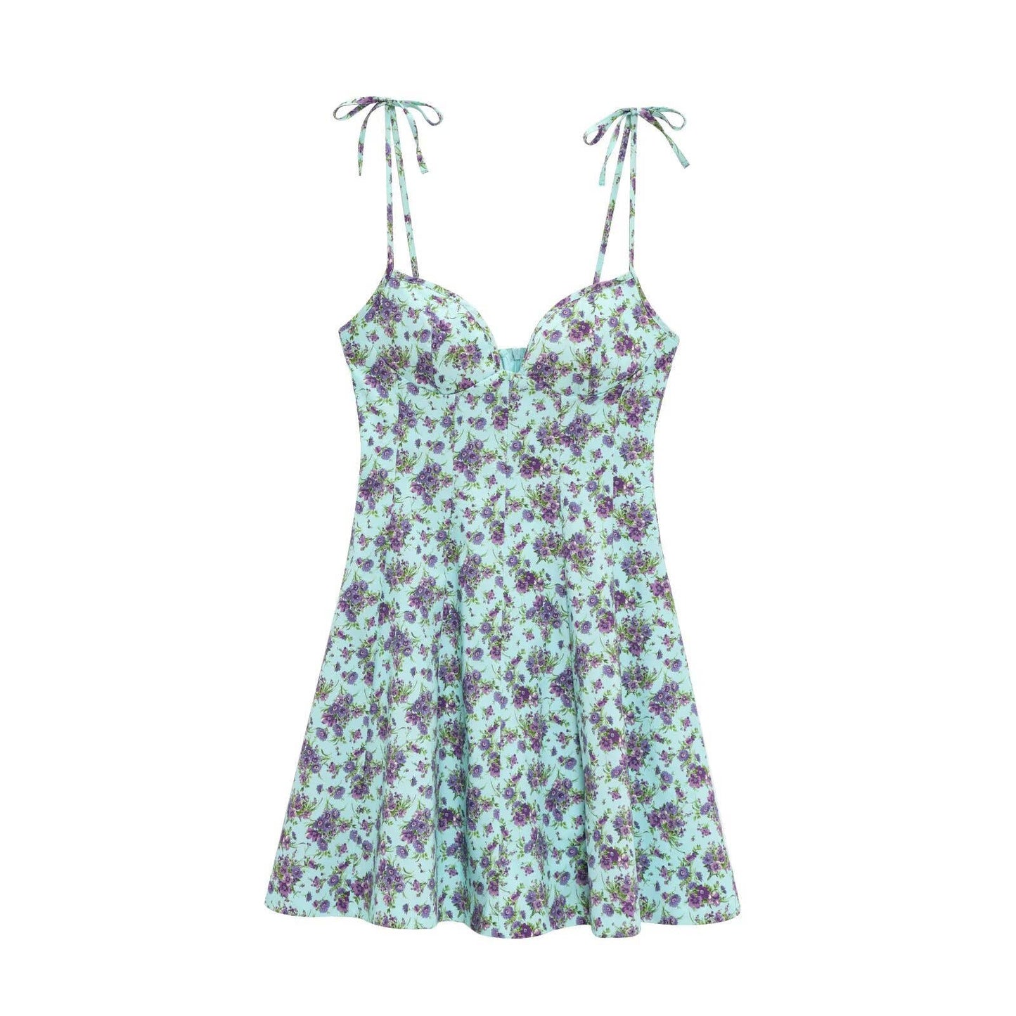 Fashionable floral printed poplin halter dress