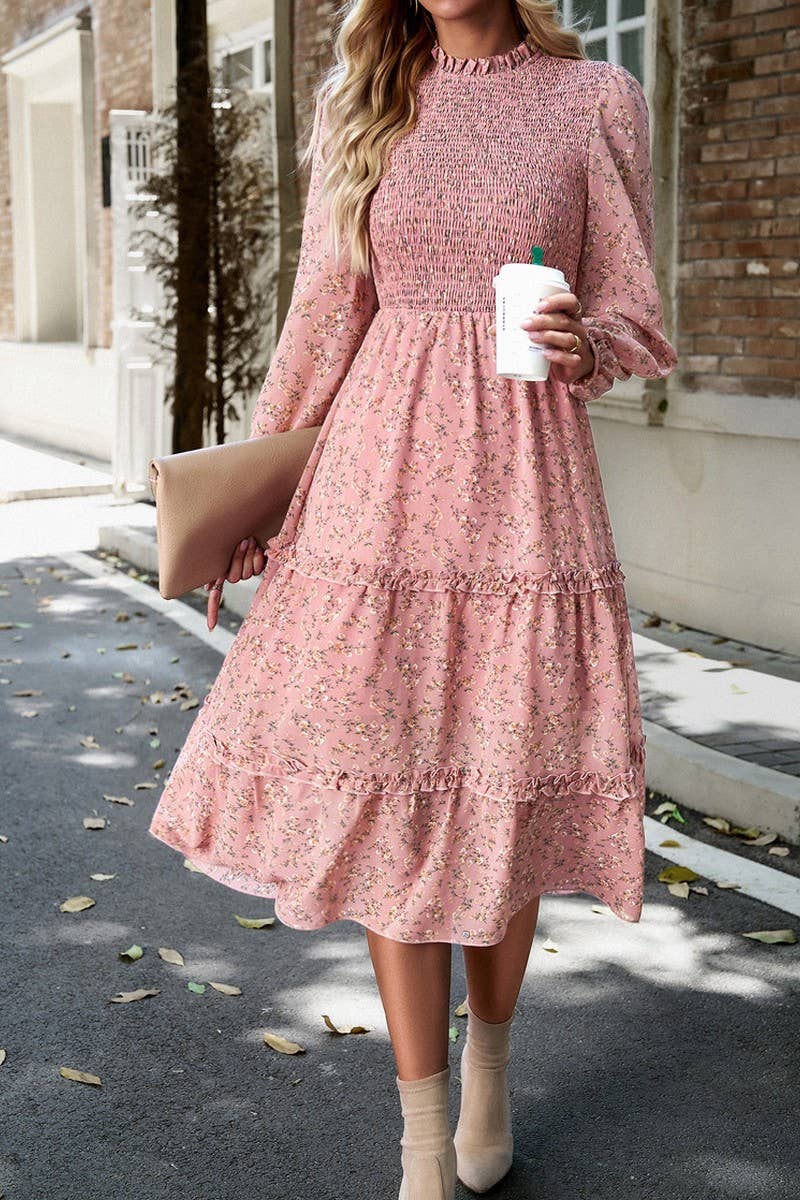 WOMENS CASUAL FLORAL WOODEN EAR EDGE DRESS_CWDMD0711