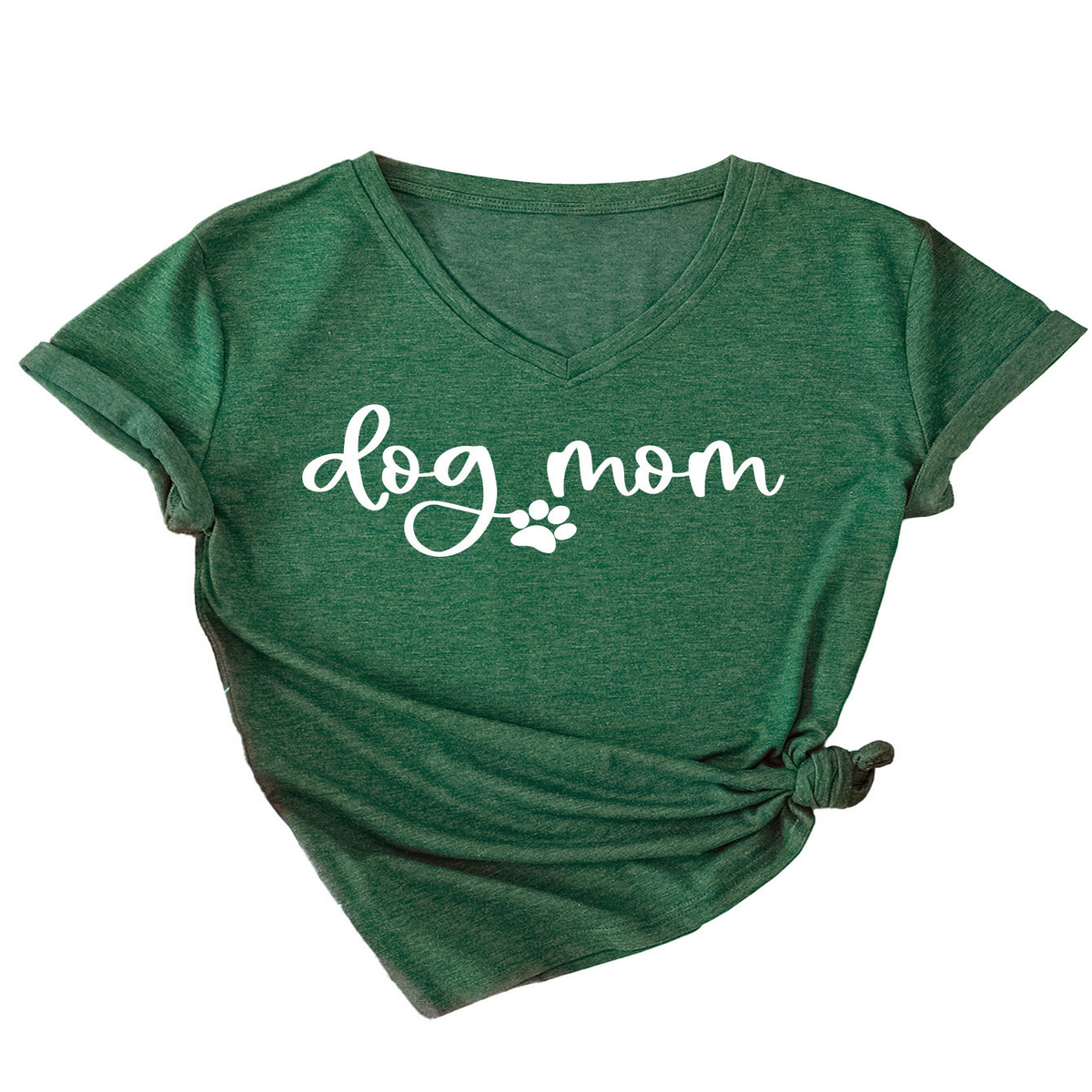 Fashion V-Neck Women's Tee with Dog Letter Print_CWTTS1511