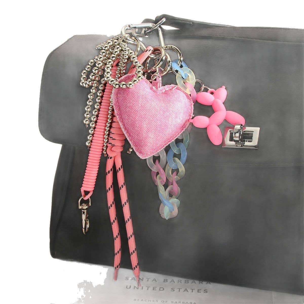 Pink Heart & Bow Keychain with Balloon Dog_CWMM7819