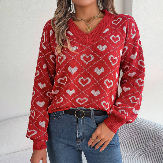 SWEET CONTRAST COLOR LOVE LANTERN SLEEVE SWEATER_CWOSWL2058