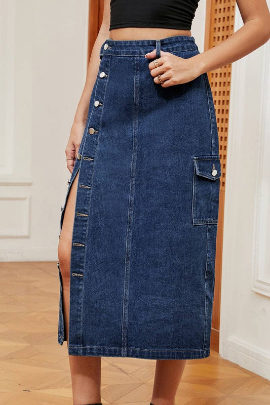 SEMI ELASTIC DENIM CARGO SKIRT_CWJSK0053