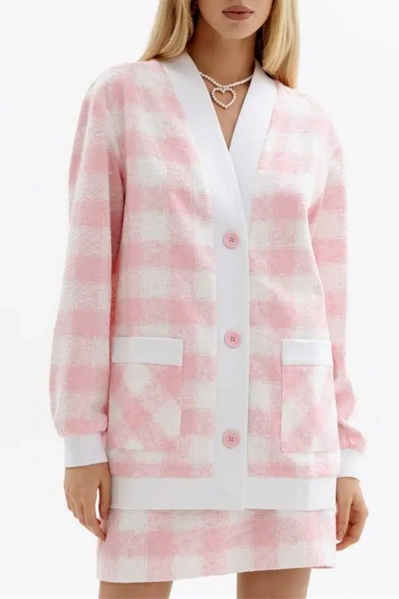 Sweater cardigan wrap hip skirt two-piece set