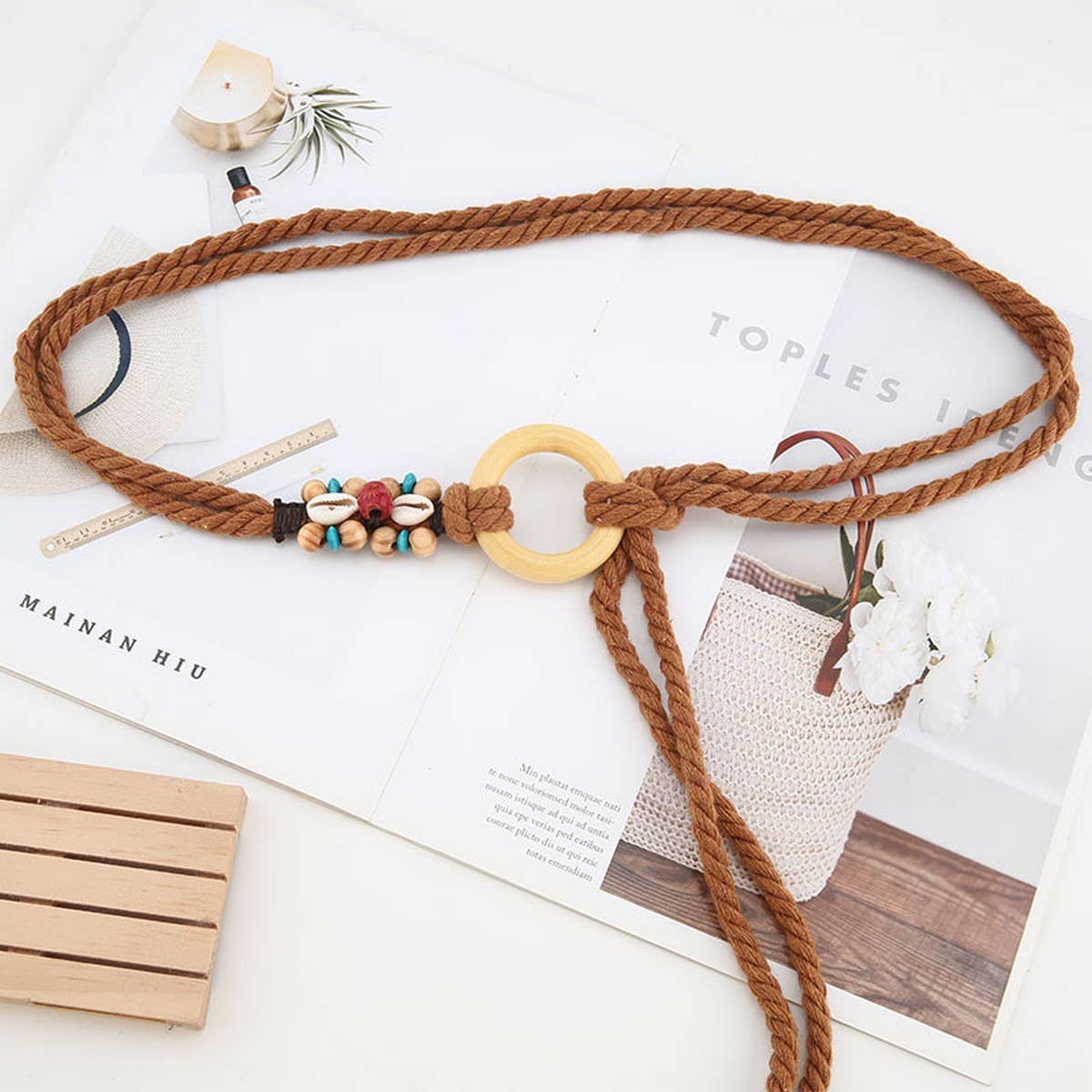 CWABE0567_BOHEMIAN TASSEL WOOD BUTTON BELT