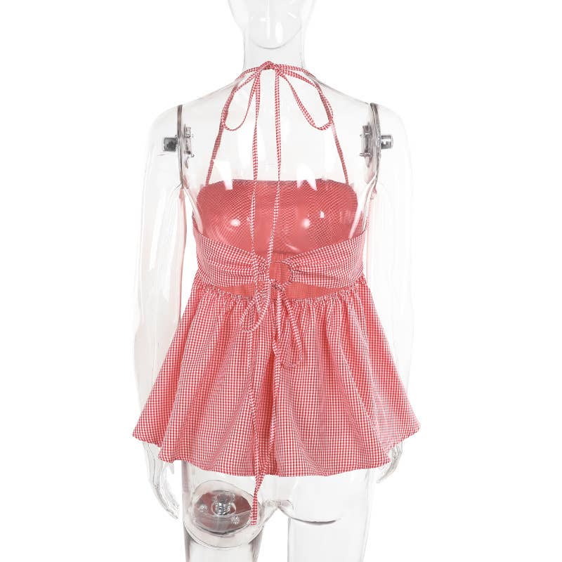 Sexy Tank Top Plaid Halter Casual Chic Top