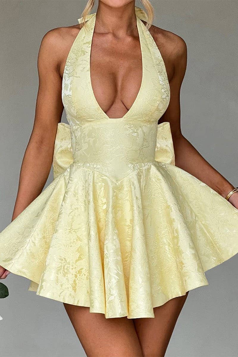 CWDHL0882_SUMMER ELEGANT HALTER NECK TIE EVENING DRESS