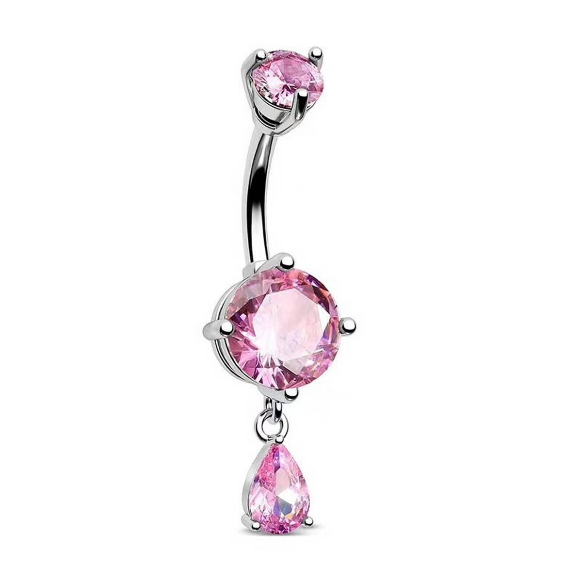 Round & Teardrop CZ Belly Ring in Stainless Steel