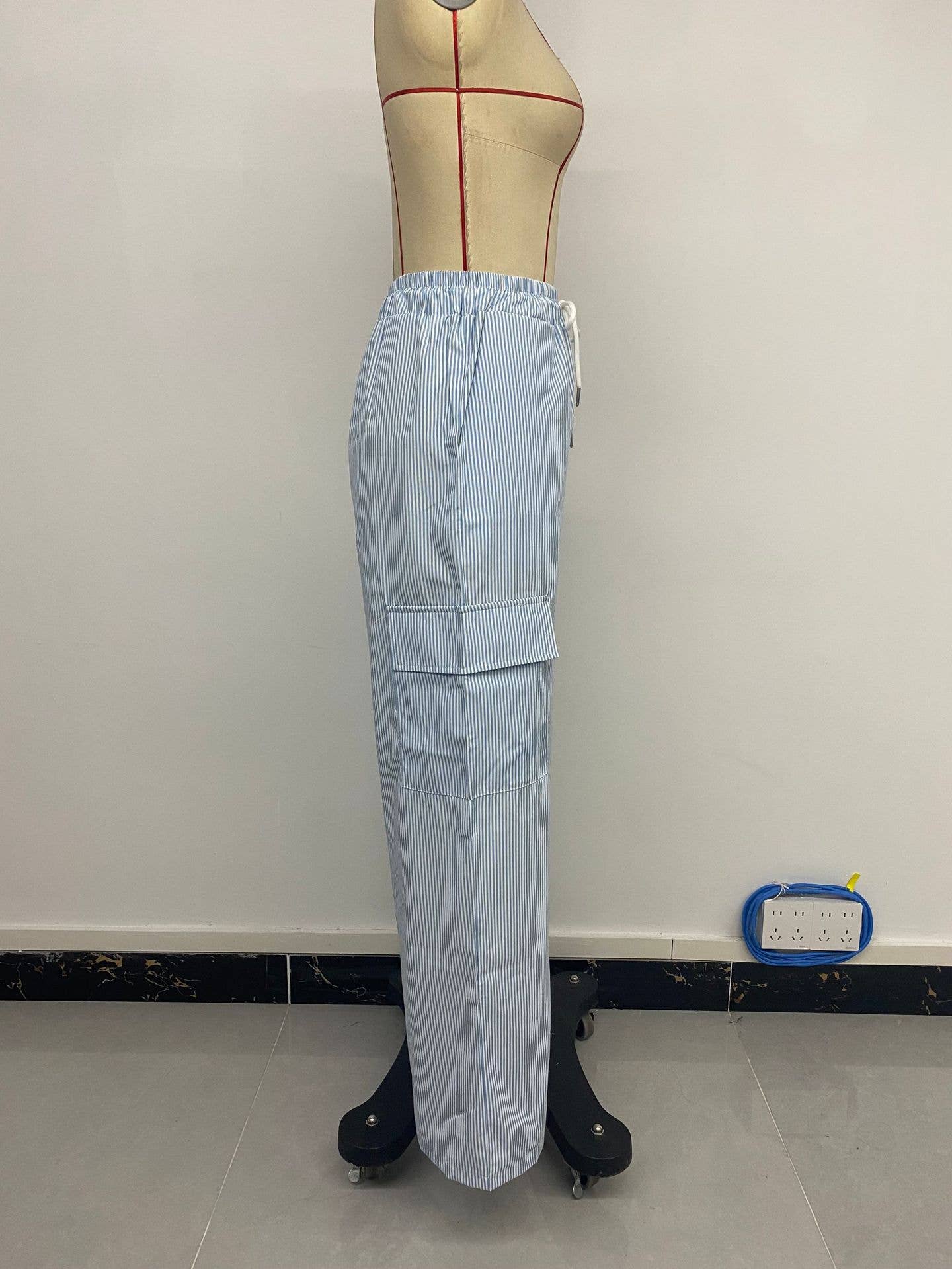 Versatile high-waisted striped wide-leg pants