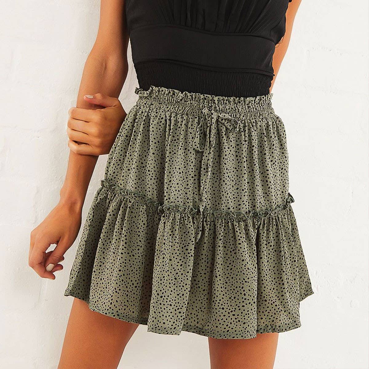HIGH WAIST CHIFFON LONG SKIRT POLKA DOT SKIRT