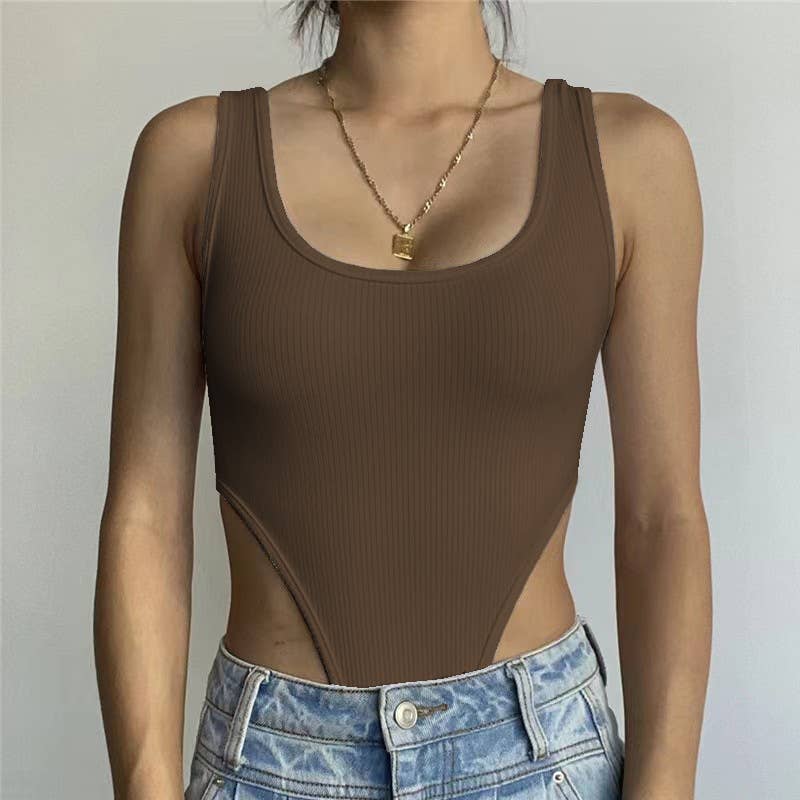 Slim-fit cotton tank top with high slit jumpsuit